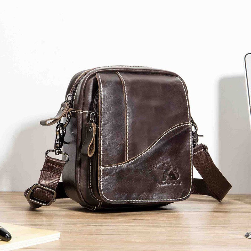 Men Genuine Leather Retro Business Small Cowhide Convertible Shoulder Bag Crossbody Waist