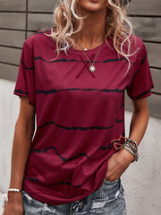 Stripe Print Short Sleeve O-neck Loose Casual T-Shirt For Women