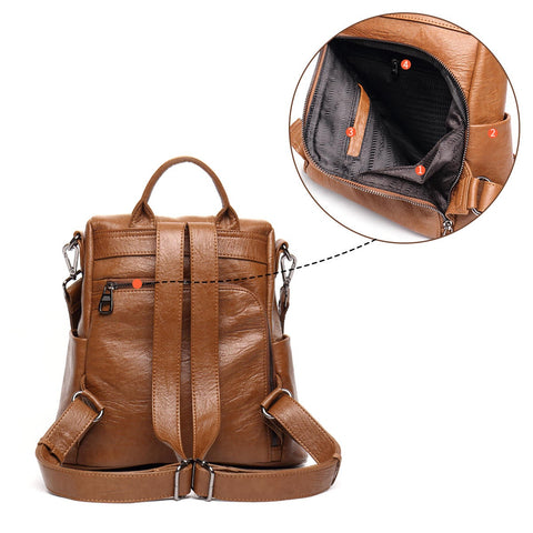 Backpack for Women PU leather Waterproof Rucksack Large Capacity Shoulder Bag