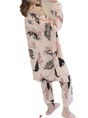 Womens Florral Print Tank Top With Robe Three Piece Home Casual Pajama Set