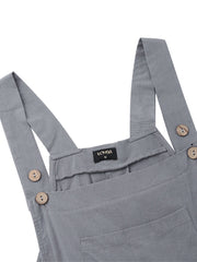 Solid Color Button Sleeveless Overalls Side Pocket Jumpsuit For Women