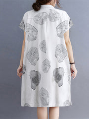 Print Button Pocket Lapel Short Sleeve Casual Midi Dress