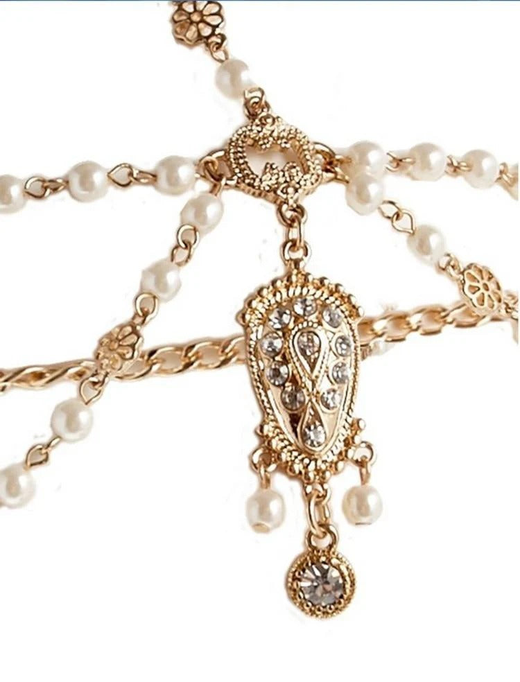 Hair Decoration Head Band White/Red Beaded Piece