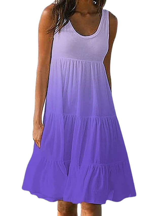 Women's Gradient Color Sleeveless Crew Neck Casual Loose Dress