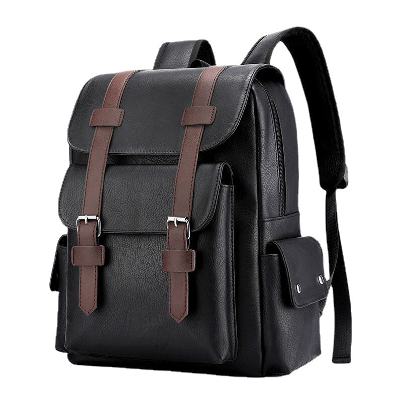 Men PU Soft Leather Multi-pocket Decompression Design Backpack Retro 14 Inch Laptop Bag Student School Bag