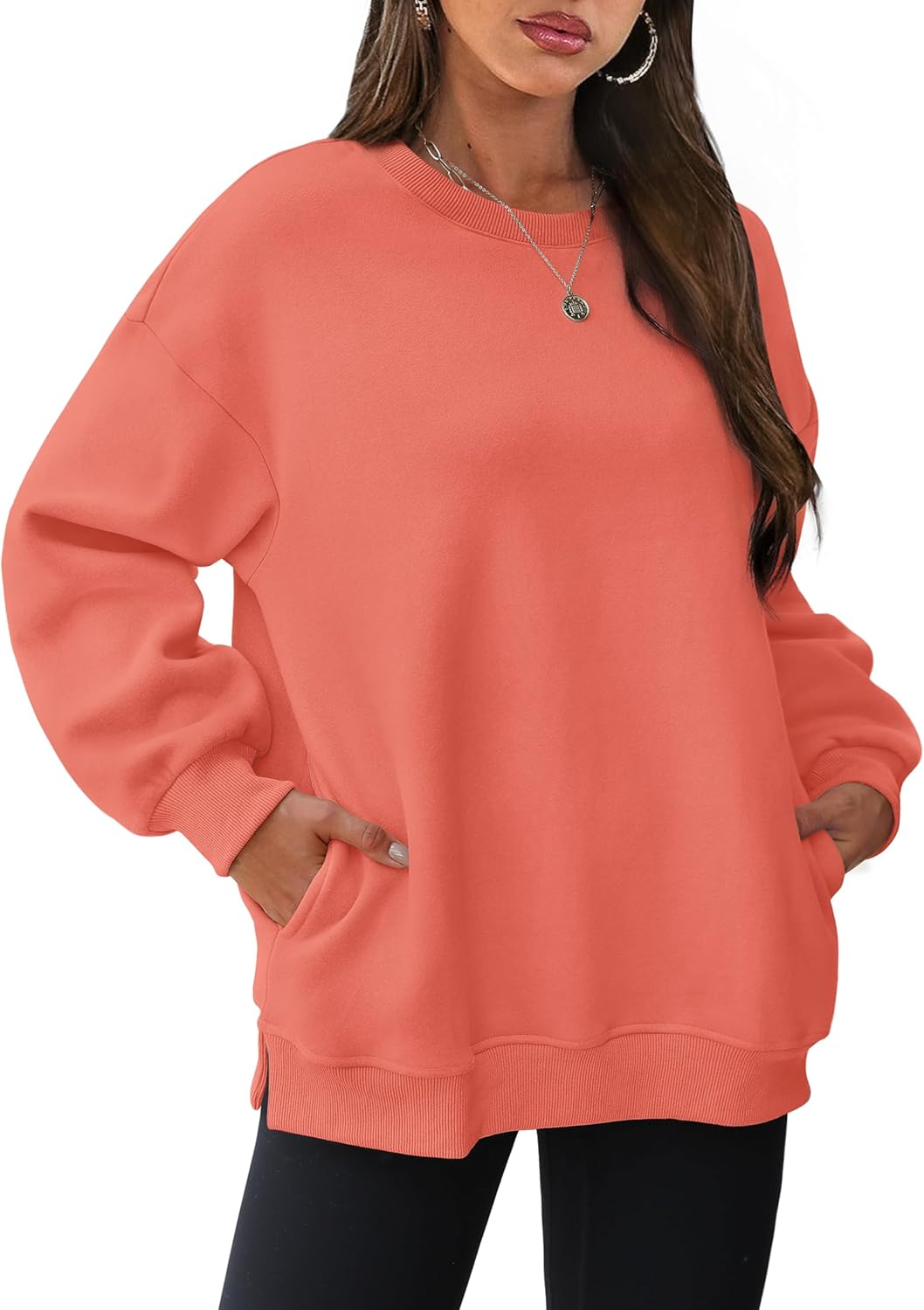 Women's Oversized Crewneck Sweatshirt - Fall Fashion Fleece Pullover with Pockets