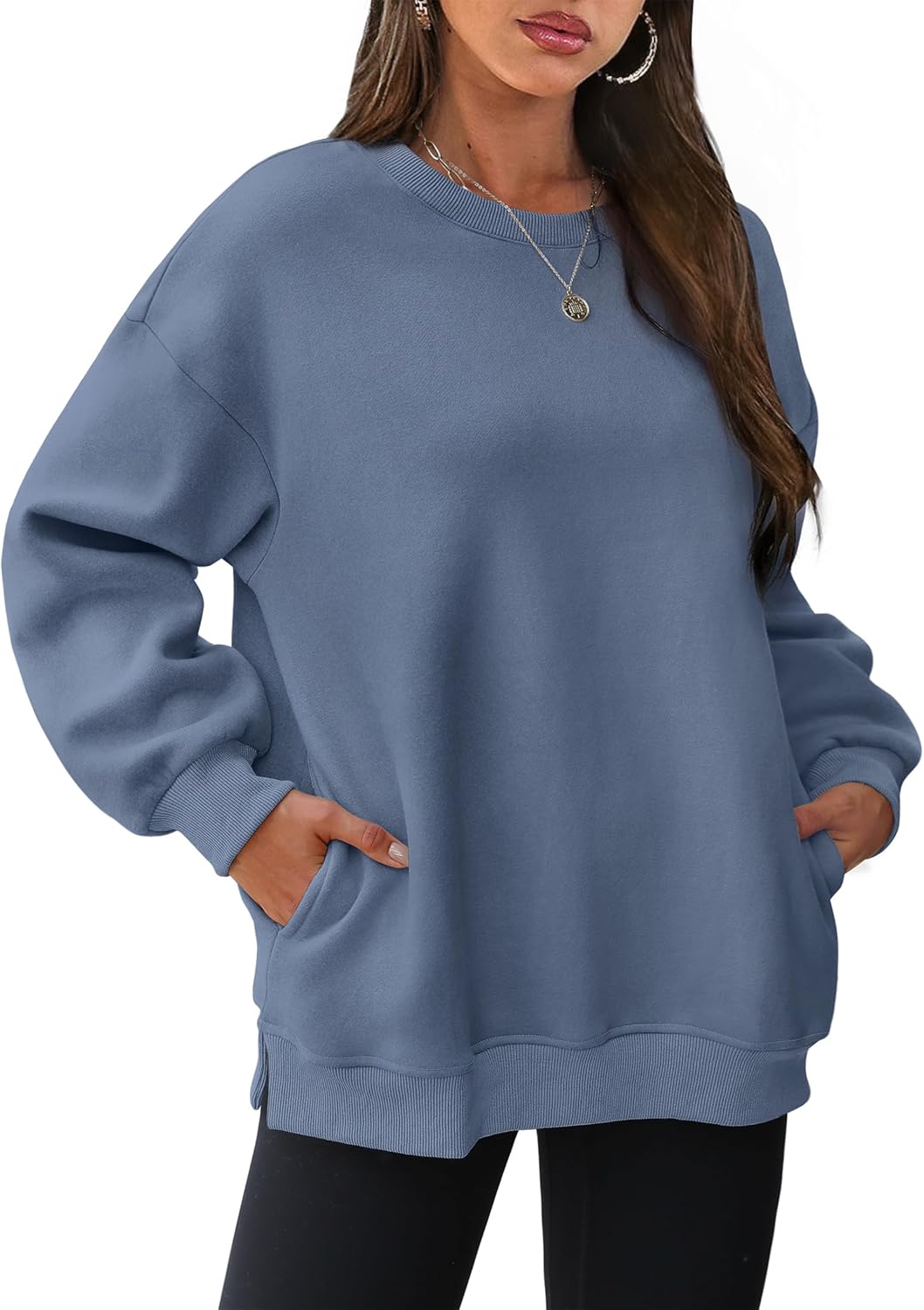 Women's Oversized Crewneck Sweatshirt - Fall Fashion Fleece Pullover with Pockets