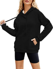 Women’s Cozy Sherpa Lined Hoodie Sweatshirt – Adjustable Drawstring Hood, Kangaroo Pocket, Long Sleeves for Fall & Winter Comfort