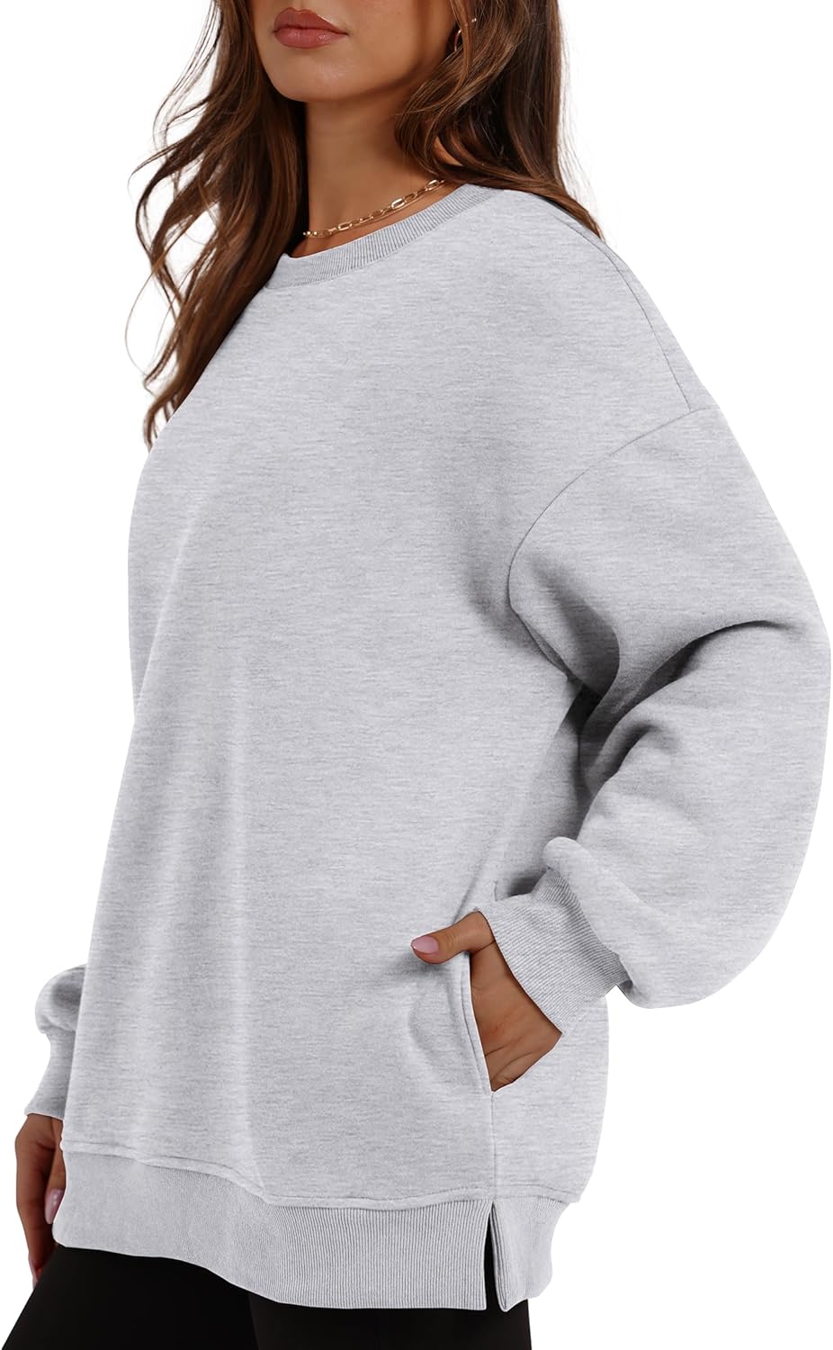 Women's Oversized Crewneck Sweatshirt - Fall Fashion Fleece Pullover with Pockets