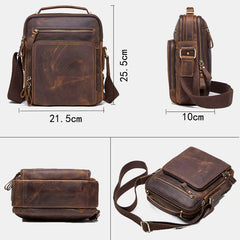 Men's Vintage Leather Multi-Pocket Briefcase Messenger Crossbody Bag