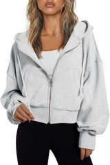 Women’s Full-Zip Hoodie with Fleece Lining – Cozy, Lightweight, Casual Fall and Winter Sweatshirt – Soft, Breathable Hoodie Jacket with Drop Shoulder & Slight Stretch