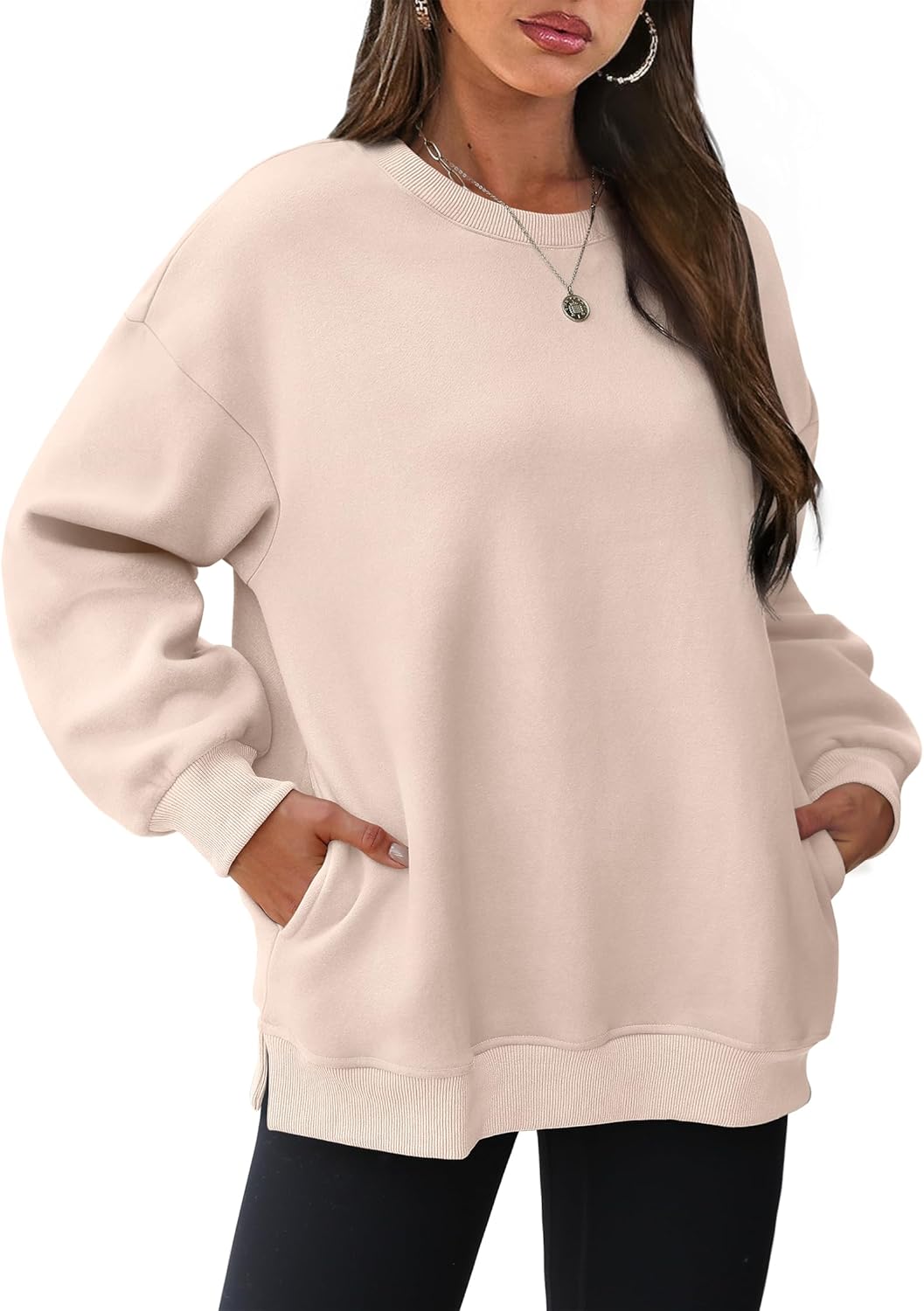 Women's Oversized Crewneck Sweatshirt - Fall Fashion Fleece Pullover with Pockets