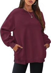 Women's Oversized Crewneck Sweatshirt - Fall Fashion Fleece Pullover with Pockets