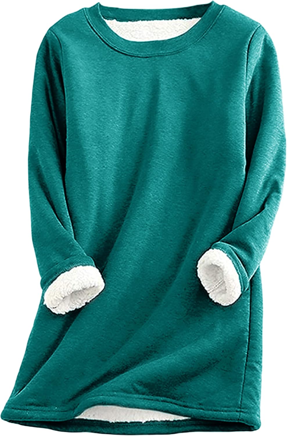 Women's Sherpa-Lined Fleece Sweatshirt - Cozy Crewneck Pullover for Lounge & Sport