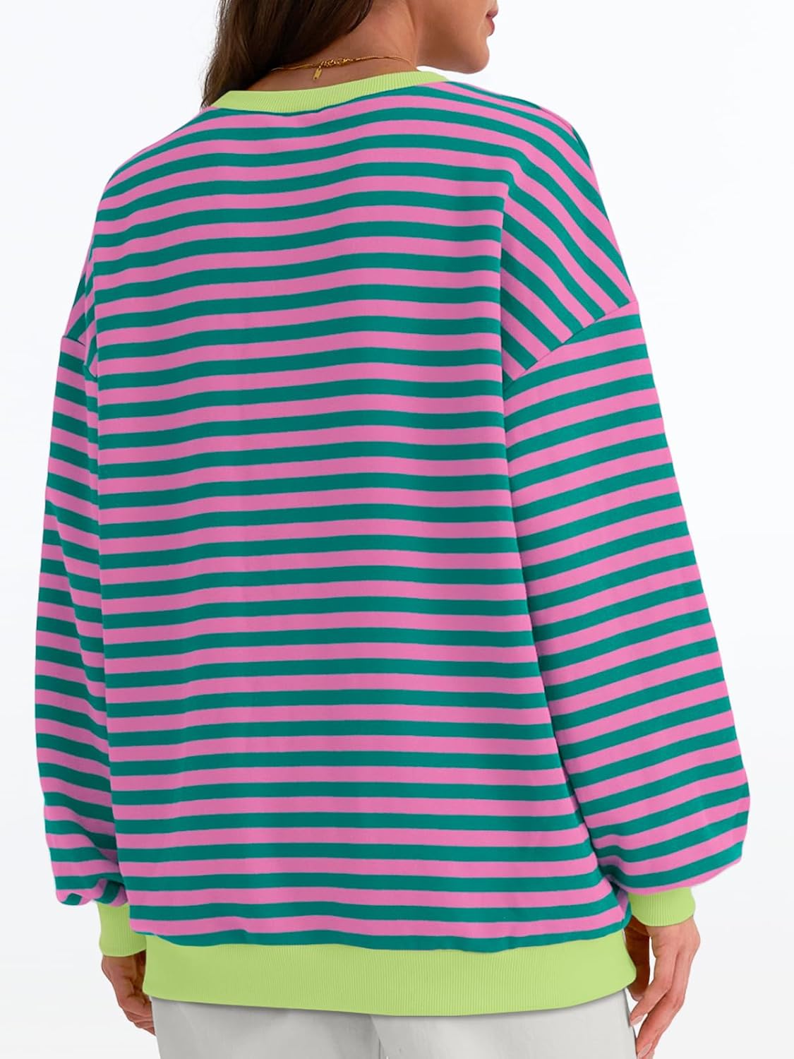 Women's Striped Crewneck Sweatshirt - Oversized Long Sleeve Casual Pullover Top