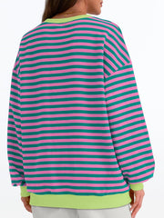 Women's Striped Crewneck Sweatshirt - Oversized Long Sleeve Casual Pullover Top