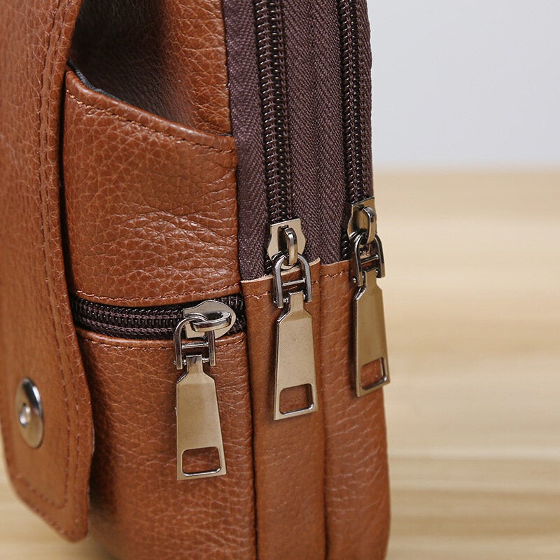 Men Genuine Leather Business Multi-carry 6.3 Inch Phone Bag Waist