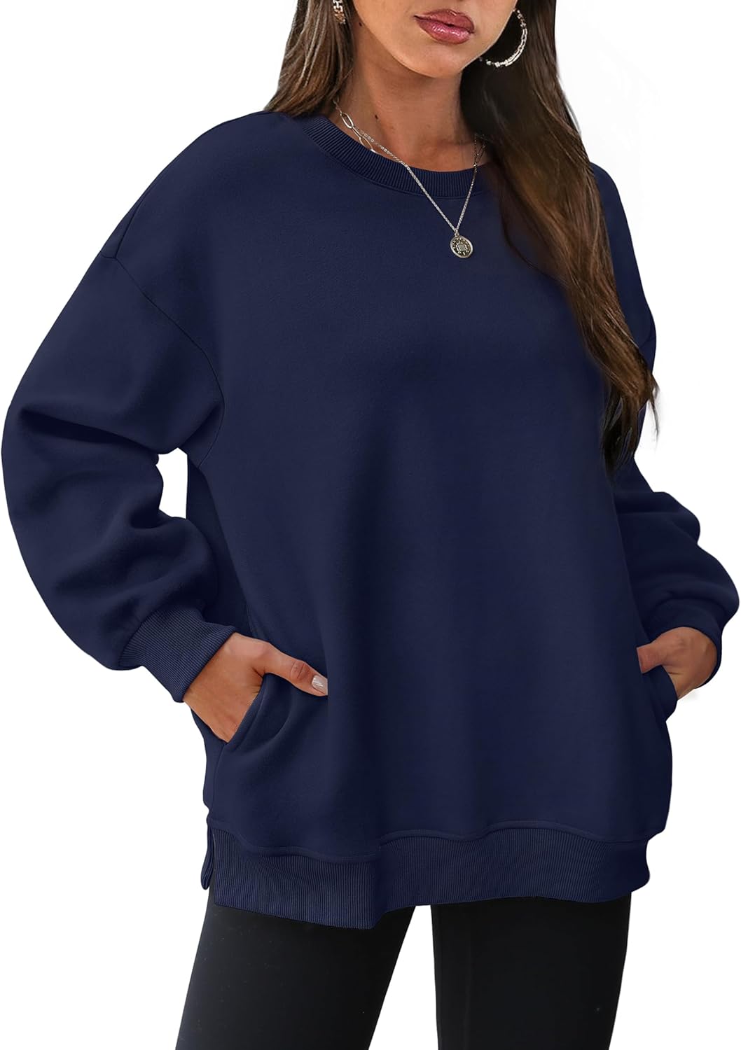 Women's Oversized Crewneck Sweatshirt - Fall Fashion Fleece Pullover with Pockets