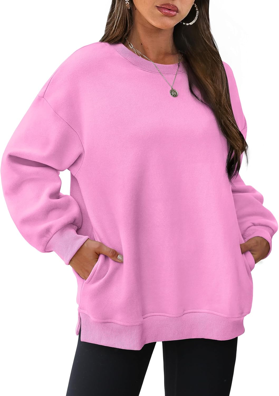 Women's Oversized Crewneck Sweatshirt - Fall Fashion Fleece Pullover with Pockets