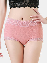 Women Solid Color Lace Full Hip High Waist Panties