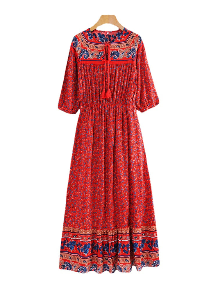 Bohemian Floral Print Long Sleeves Summer Maxi Dress