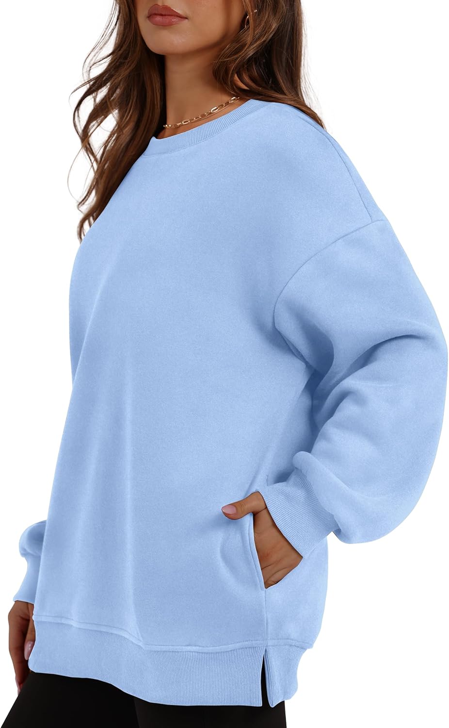 Women's Oversized Crewneck Sweatshirt - Fall Fashion Fleece Pullover with Pockets