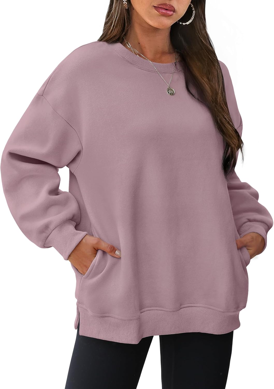 Women's Oversized Crewneck Sweatshirt - Fall Fashion Fleece Pullover with Pockets