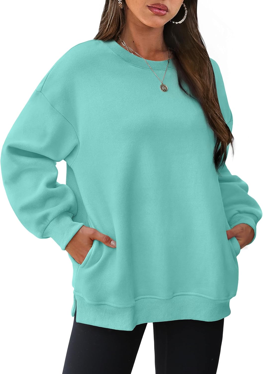 Women's Oversized Crewneck Sweatshirt - Fall Fashion Fleece Pullover with Pockets