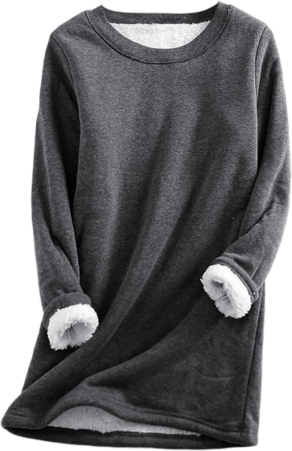 Women's Sherpa-Lined Fleece Sweatshirt - Cozy Crewneck Pullover for Lounge & Sport