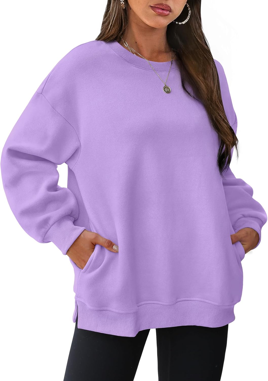 Women's Oversized Crewneck Sweatshirt - Fall Fashion Fleece Pullover with Pockets