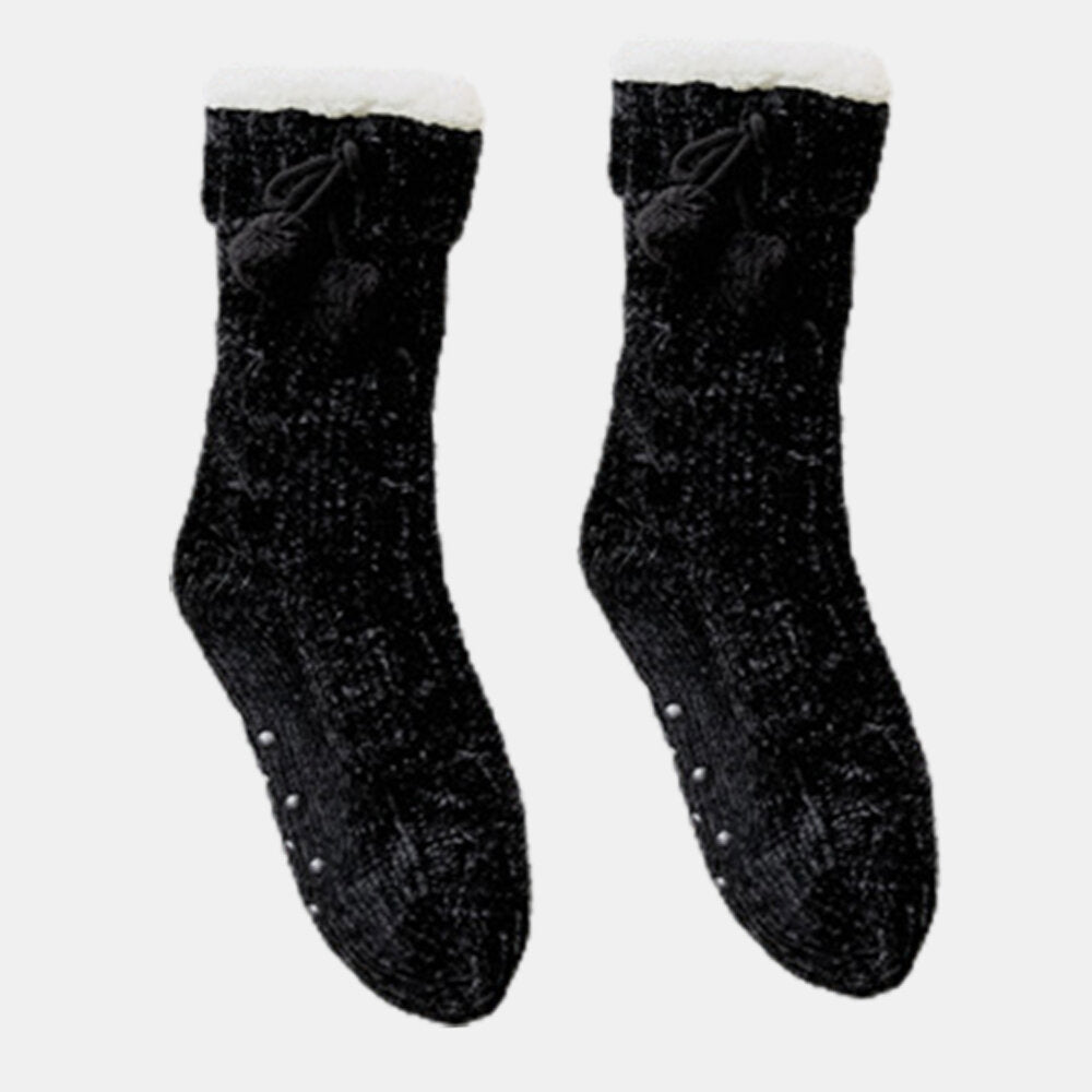 Women Warm Winter Outdoor Solid Color Plus Velvet Thicken Home Sleep Socks Tube Socks With Fluff