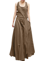 Solid Drawstring Ruched Sleeveless Casual Maxi Dress