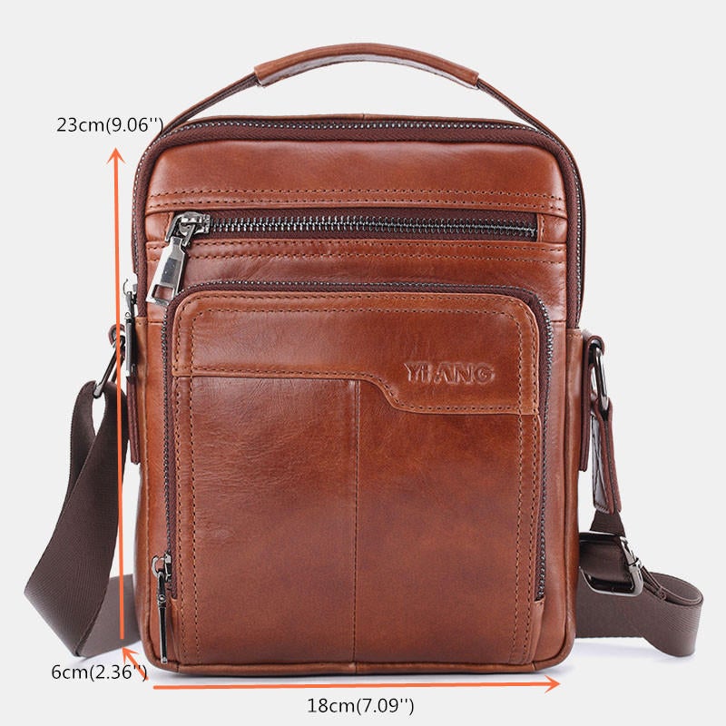 Men Genuine Leather Large Capacity Shoulder Baq Crossbody Bag