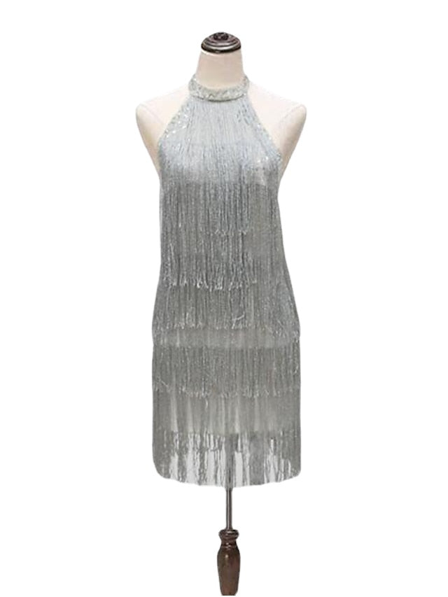 Women's Party Dress Fringe Dress Holiday Dress Mini Dress Silver Sleeveless Pure Color Tassel Fringe Spring Summer Halter Hot Party Evening Party Spring Dress