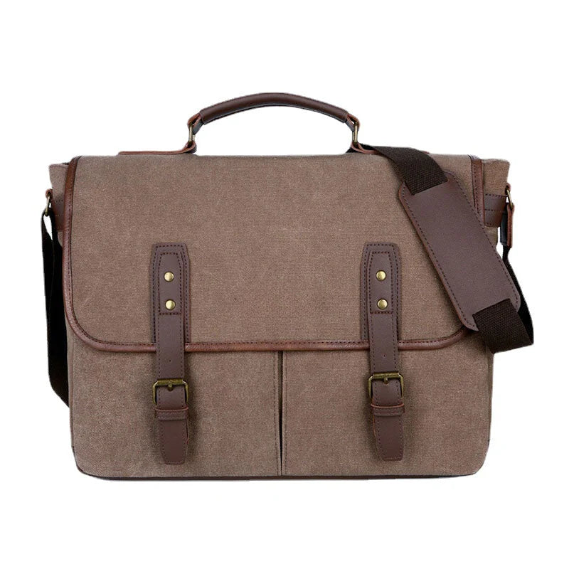 Men's Vintage Canvas Multi-Pocket Wear-Resistant Business Messenger Laptop Crossbody Bag