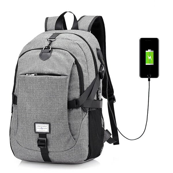 Men Nylon Large Capacity Laptop Backpack Travel Bag with USB Charging Port