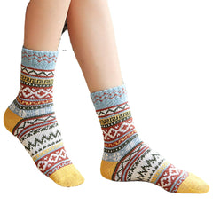 5 Pairs Women Wool Cotton Thickened Geometric Striped Dot Pattern Breathable Warmth Socks Tube Sock