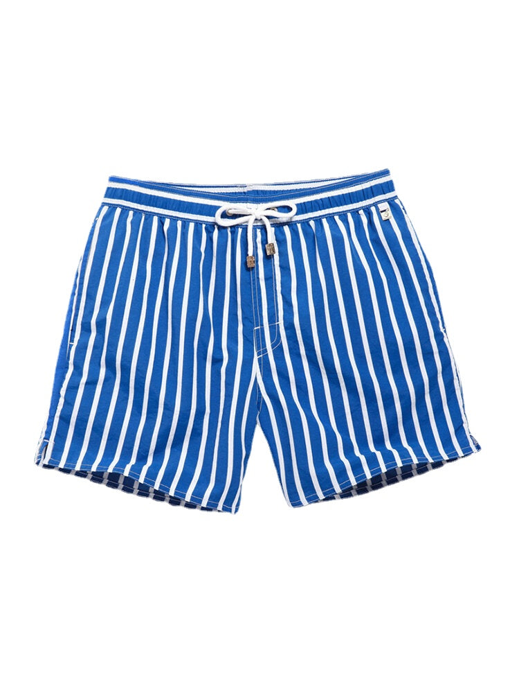 Men Stripe Swimming Shorts Drawstring Quick Drying Holiday Mini Shorts for Running Lounge Shorts