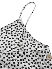 Women Sunflower Print Button Detail Holiday Casual Diagonal Hem Sling Dress