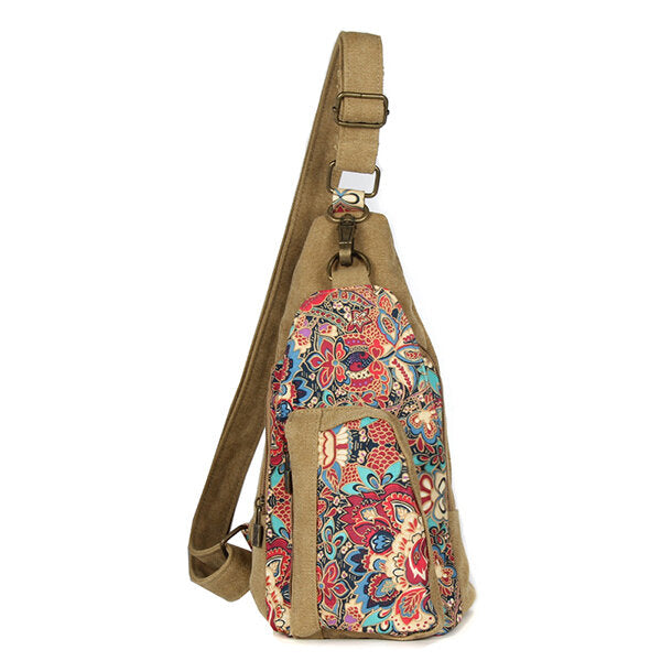 Canvas Retro National Floral Women Crossbody Bag Chest Sling