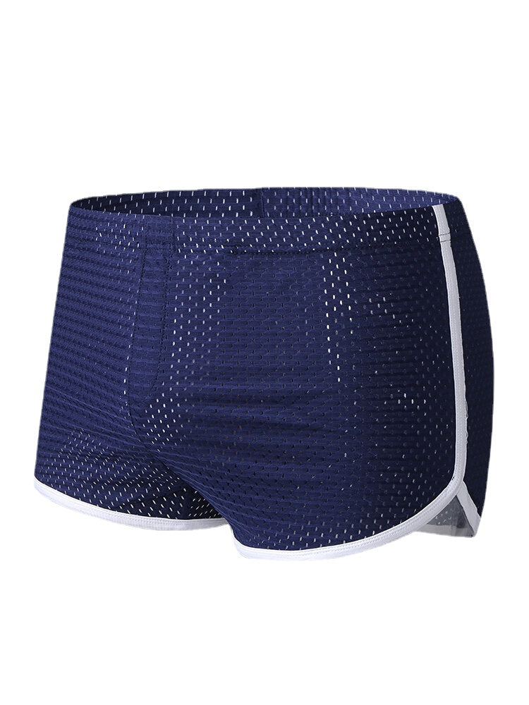 Mens Mesh Solid Color Breathable Thin Boyshorts Ice Silk Arrow Boxers Briefs