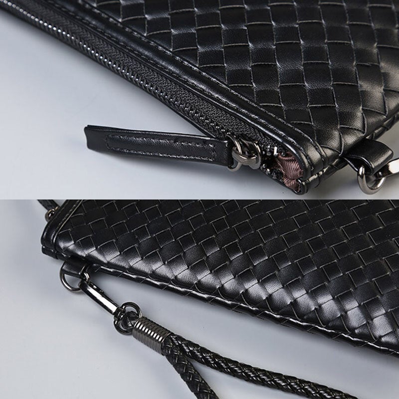 Unisex Faux Leather Woven Pattern Solid Color Business A4 Paper File Bag Envelope Clutch