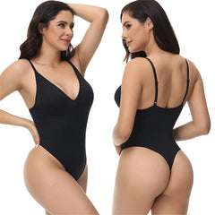 Sexy Slimming Bodysuit Tummy Control Thong Shapewear Backless Body Shaper Deep V Neck