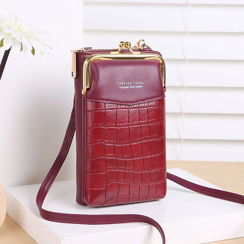 Women Large Capacity Zipper Wallet Portable 6.5 Inch Phone Shoulder Crossbody Bag