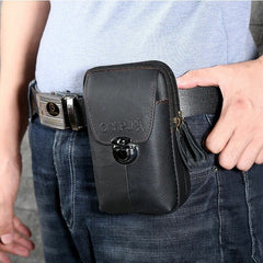 Men Genuine Leather Retro Business Waterproof 6.3 Inch Phone Bag Waist With Belt Loop