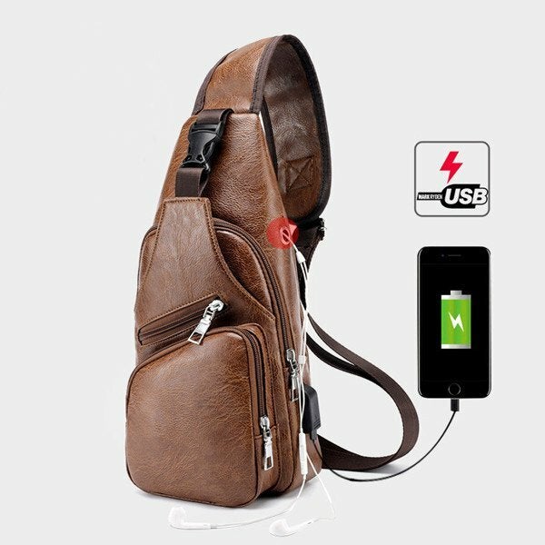 Men Outdoor Shoulder Resistant Anti Theft Chest Bag Travel Daypack with USB Charging Port