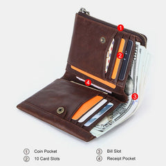 Men Genuine Leather RFID Anti-theft Retro Business Durable Zipper Multi Card Slots Holder Wallet