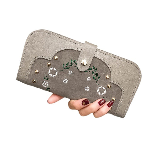 Women Dull Polish PU Leather Flower Pattern Long Wallet Card Holder Purse