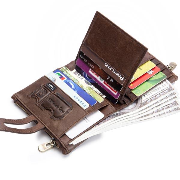 RFID Antimagnetic Vintage Genuine Leather 14 Card Slots Coin Bag Wallet