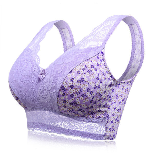 Large Size Cup Full Coverage Wireless Floral Lace Sleeping Leisure Vest Bra